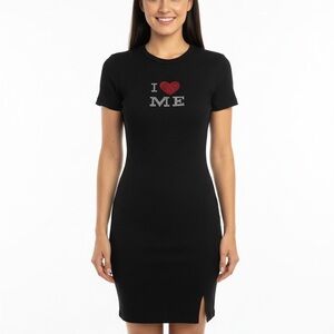 Elegant Black Short Sleeve Dress with Heart Detail